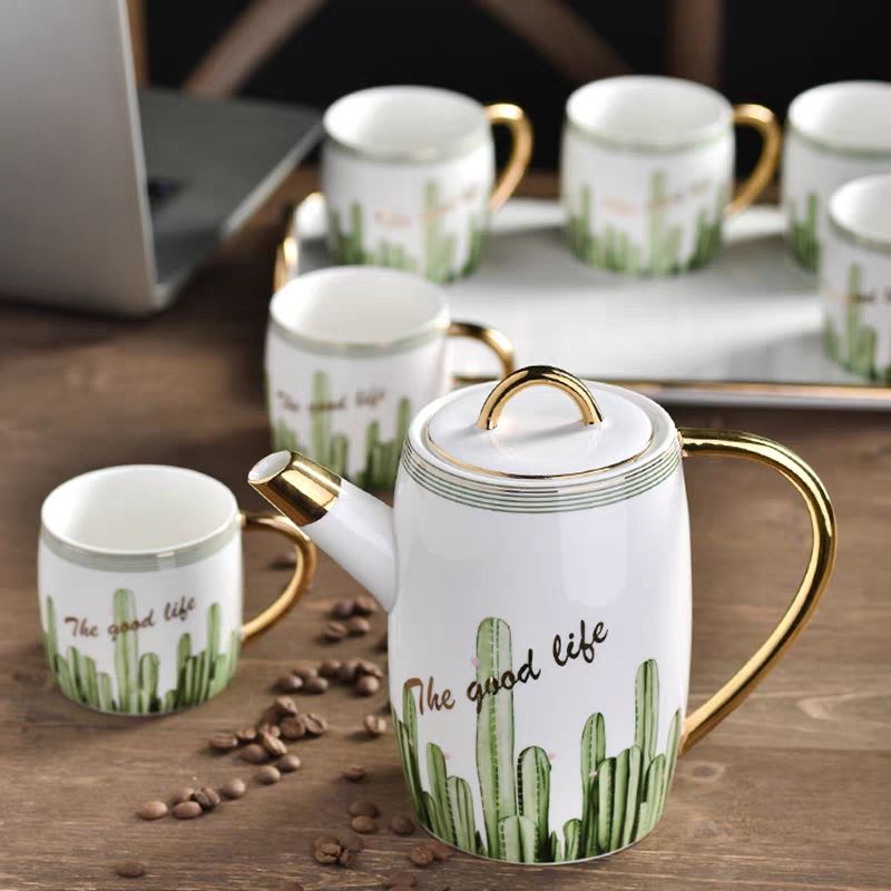 Ceramic water sets, light luxury Nordic-style coffee sets, home living room tea sets, cups, single cups, cold water kettles, ceramic cups, ceramic teapots, trays Item Picture
