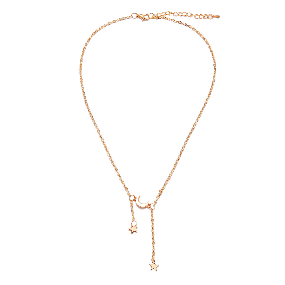 Cross-border exclusive to AliExpress, new fashionable and simple star and moon single-layer necklace, fresh and cute five-pointed star collarbone chain Application Scenario