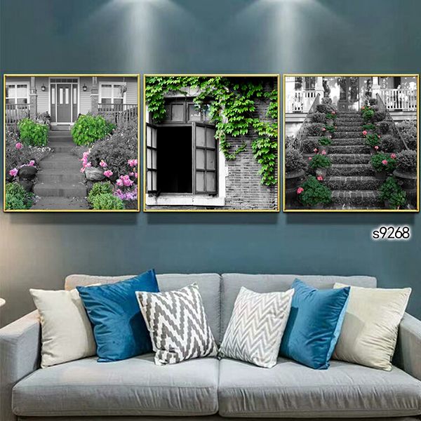 Landscape Seaside Sailboat Painting Core Modern Simple Triplet Frameless Picture Ice Crystal Painting Core Venice Town Landscape Building details Picture
