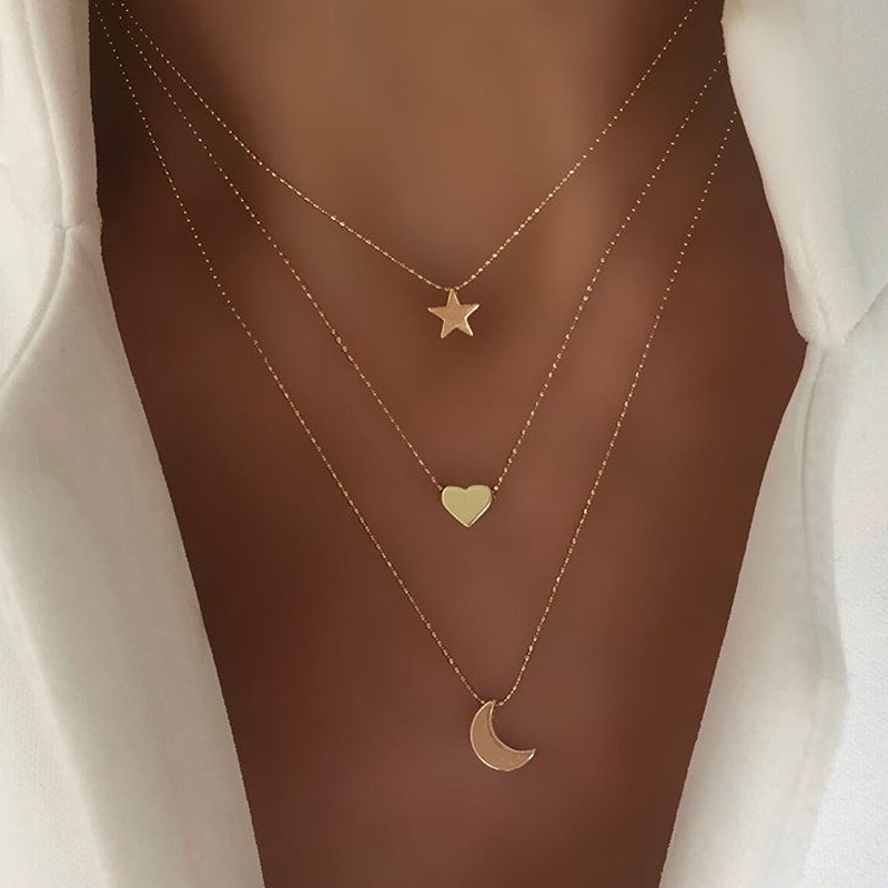European and American cross-border golden pendant collarbone chain, retro and simple star moon heart pendant necklace