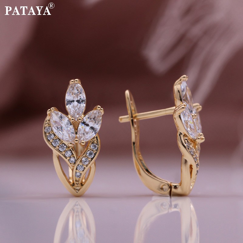 PATAYA cross-border direct supply Amazon best-selling white horse eye earrings, rose gold bride metal earrings, wedding unique and exquisite earrings detail image 1