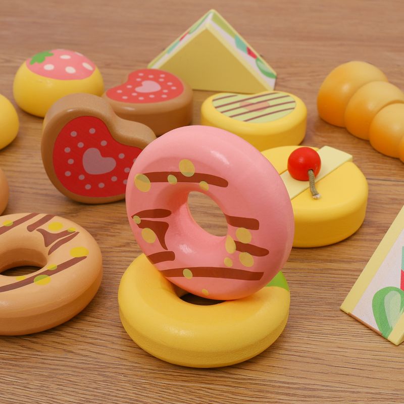 The wooden simulation mushroom mini cake is a children's pretend play toy with rich colors, strong fun, fine workmanship, visual ability cultivation, logical thinking ability exercise, and parent-child game Specification image