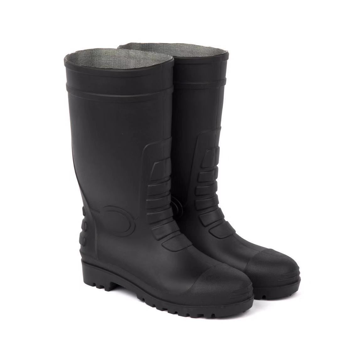 防水防滑防油脂耐化学性双钢(钢头钢底)加固款全黑雨鞋图