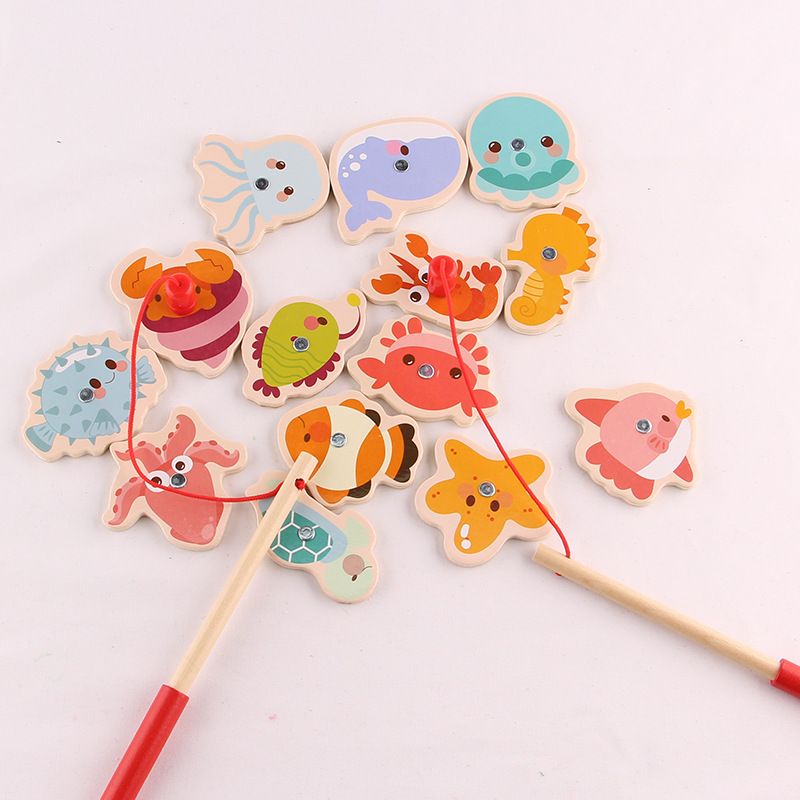 Wooden fishing and educational toy pool set for children and girls - magnetic for 1-2-3 years old boys details Picture