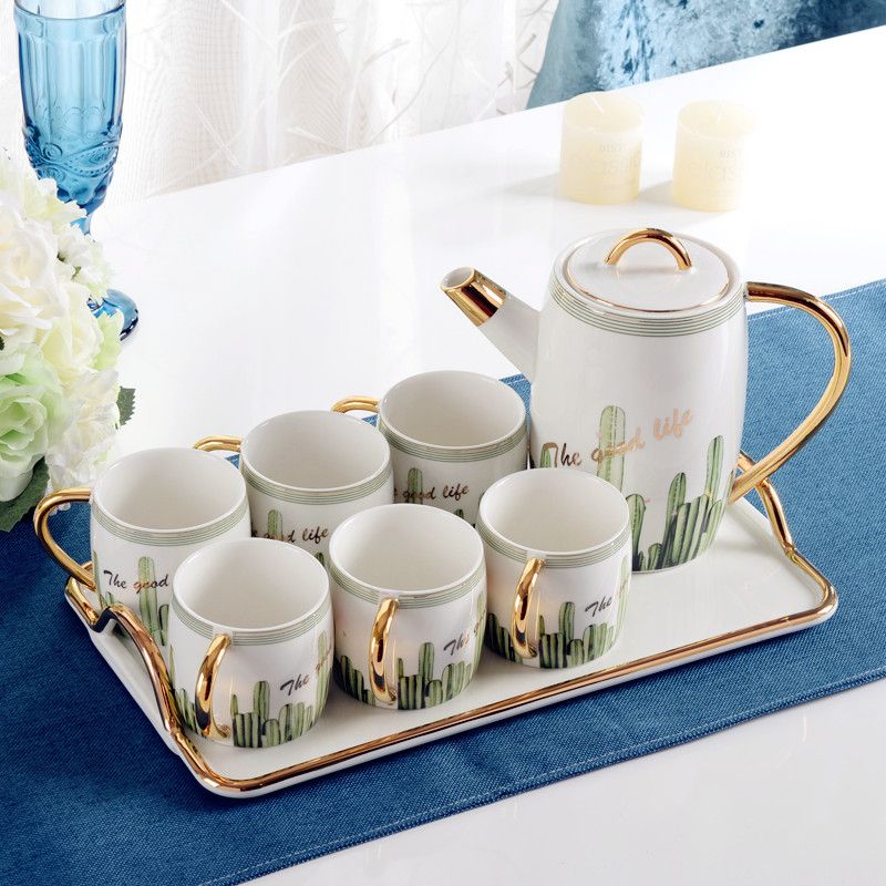 Ceramic water sets, light luxury Nordic-style coffee sets, home living room tea sets, cups, single cups, cold water kettles, ceramic cups, ceramic teapots, trays