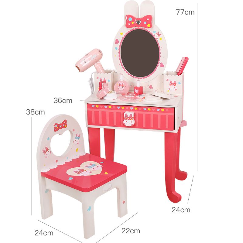 Wooden simulation rabbit dressing table toys with stools and legs, children's role-playing toys, rich in color, highly interesting, logical thinking ability training, parent-child games Application Scenario
