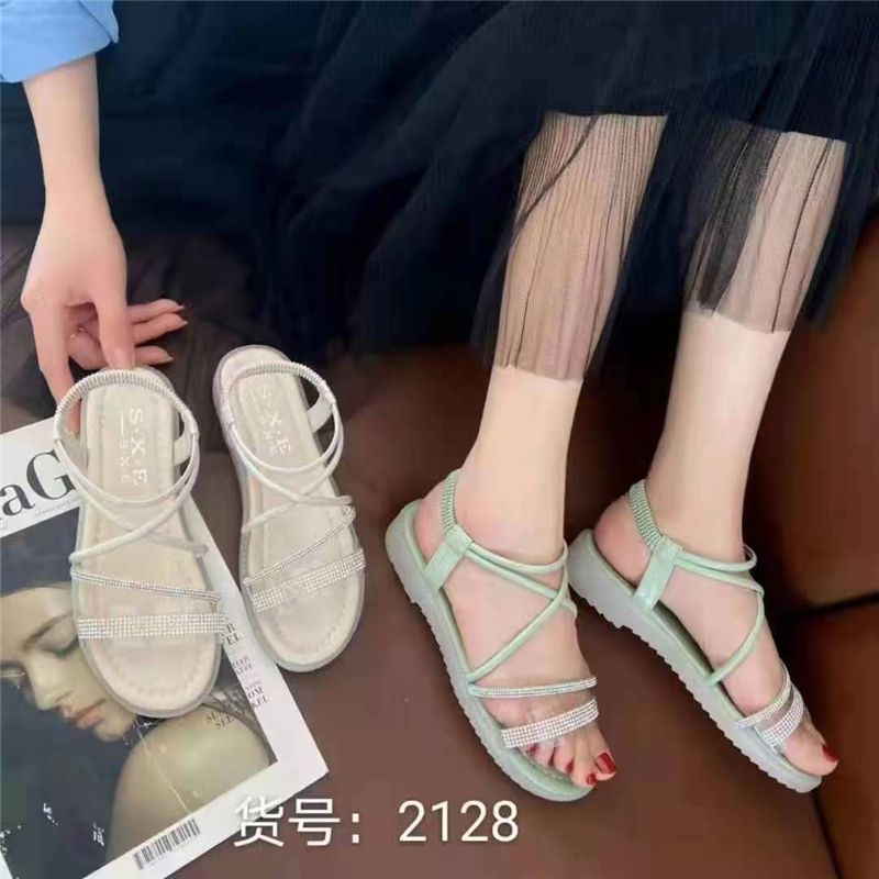 2021 Summer New Temperament Open-Toed One-Line Buckle Low Top Crystal Chunky Heel Sandals Sweet High Heels For Women Fashion 16