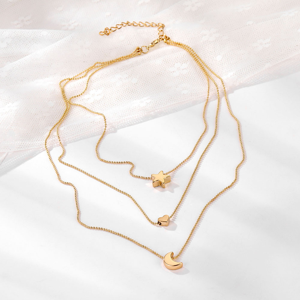 European and American cross-border golden pendant collarbone chain, retro and simple star moon heart pendant necklace Specification image