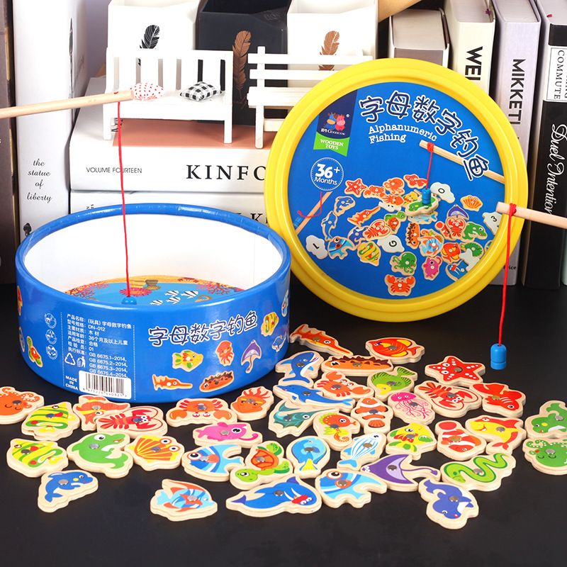 Bucket scene, double-bar ocean fishing, letter fish, children's educational toys, boys' and girls' early education, one-piece consignment details Picture