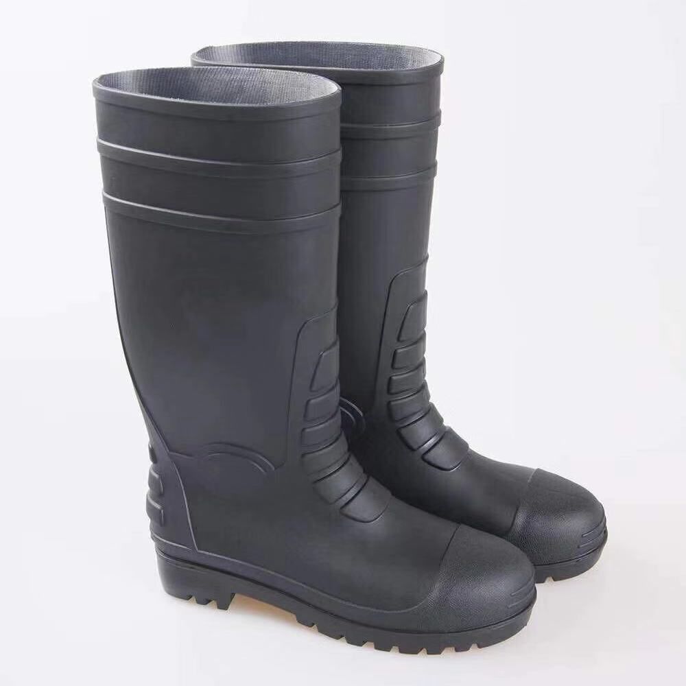 防水防滑防油脂耐化学性双钢(钢头钢底)加固款全黑雨鞋产品图