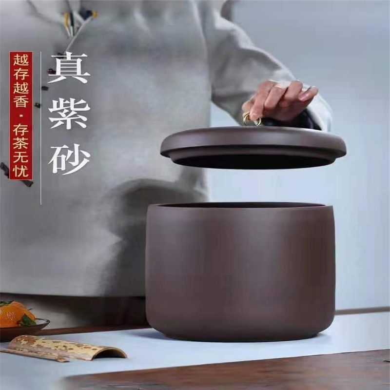 宜兴原矿紫砂茶叶罐大号普洱茶饼密封储茶缸特大陶瓷白散茶存茶罐25