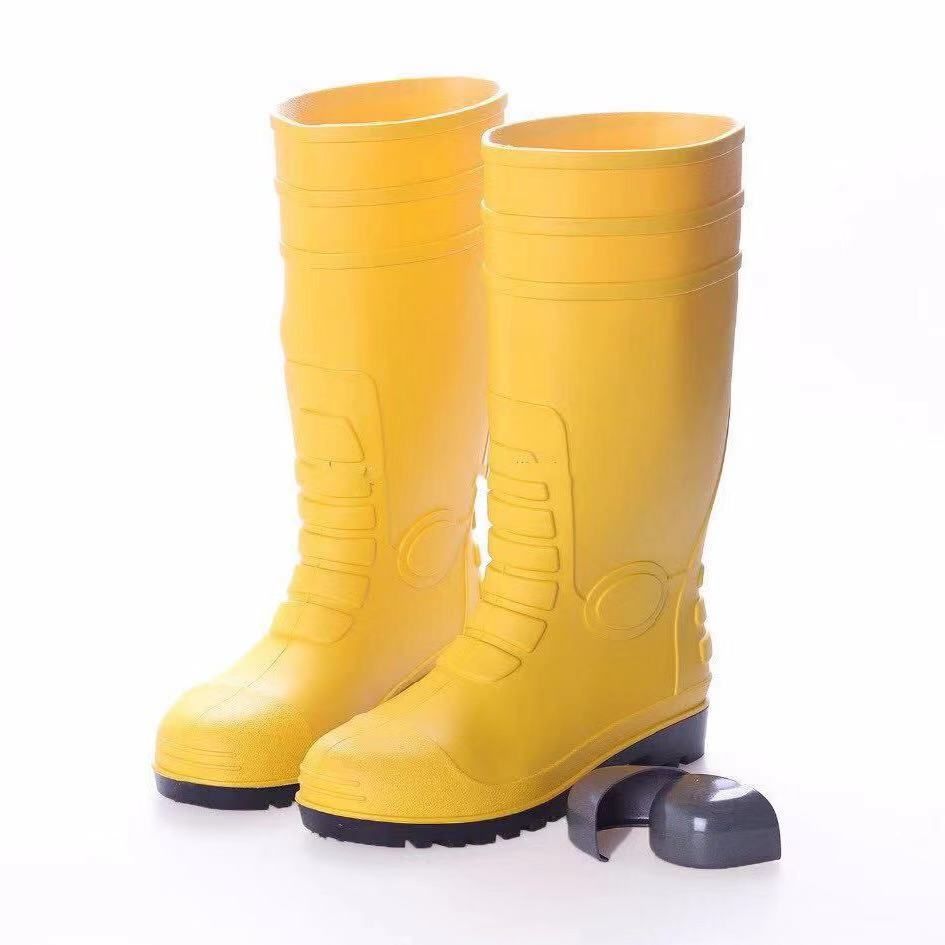 防水防滑防油脂耐化学性双钢(钢头钢底)加固款黄面黑底雨鞋