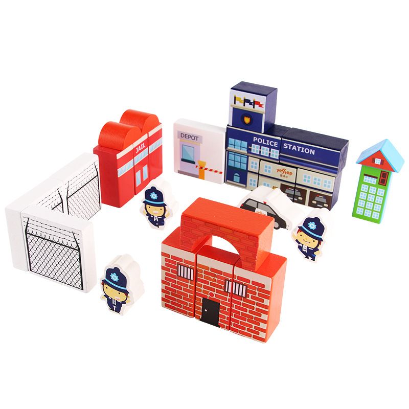 A two-step city building toy Wooden diy large particle bottom puzzle children's puzzle LOZ street view building blocks thumbnail