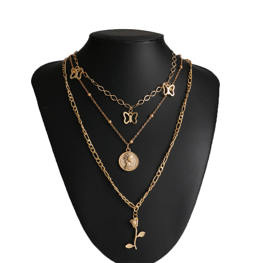 European and American retro multi-layer butterfly pearl diamond geometric necklace set for women's cross-border new jewelry set wholesale 003 Application Scenario