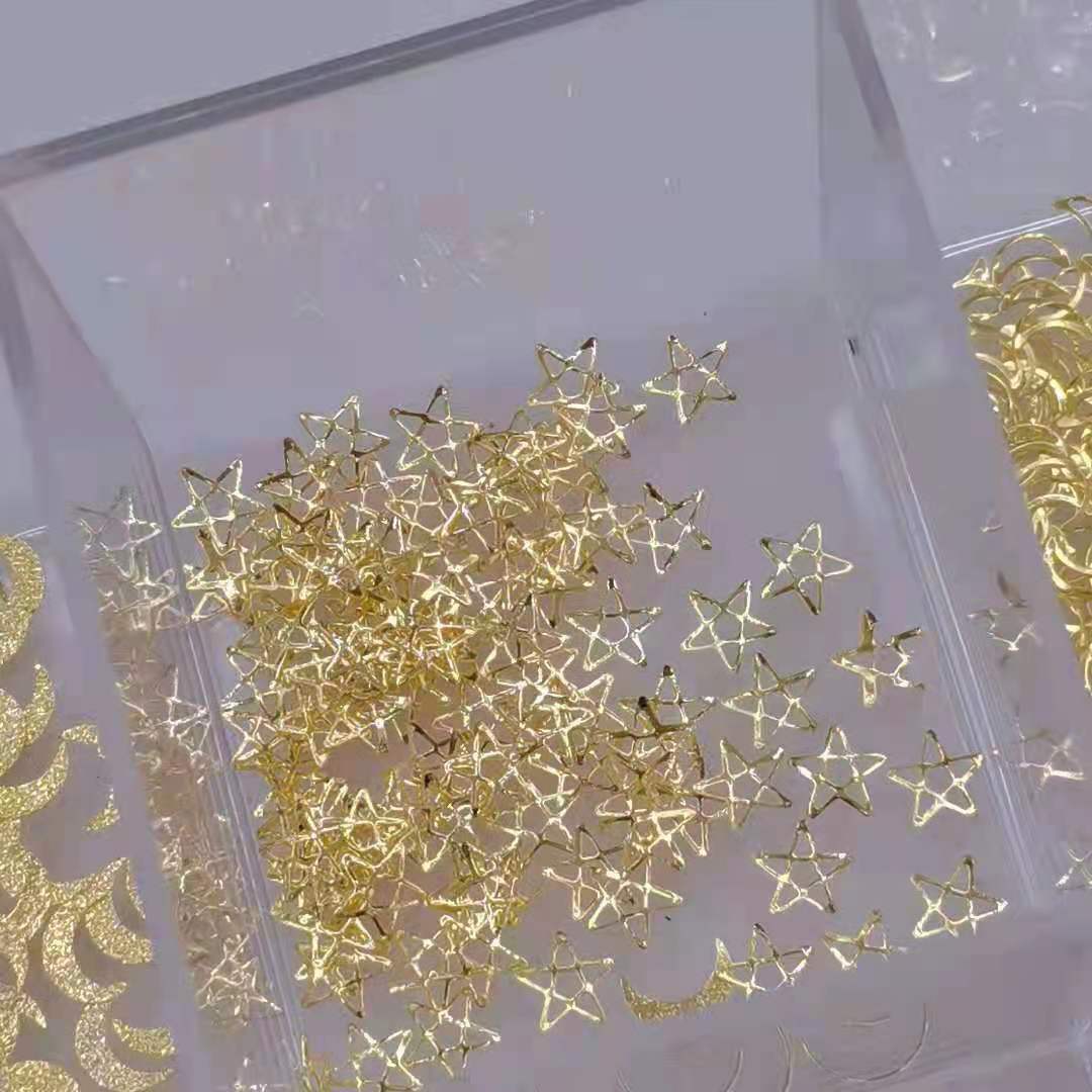 6.5 Hollowed-out five-pointed star nail art Accessory Mini Aurora Metal Patch Fashion bestseller Specification drawing