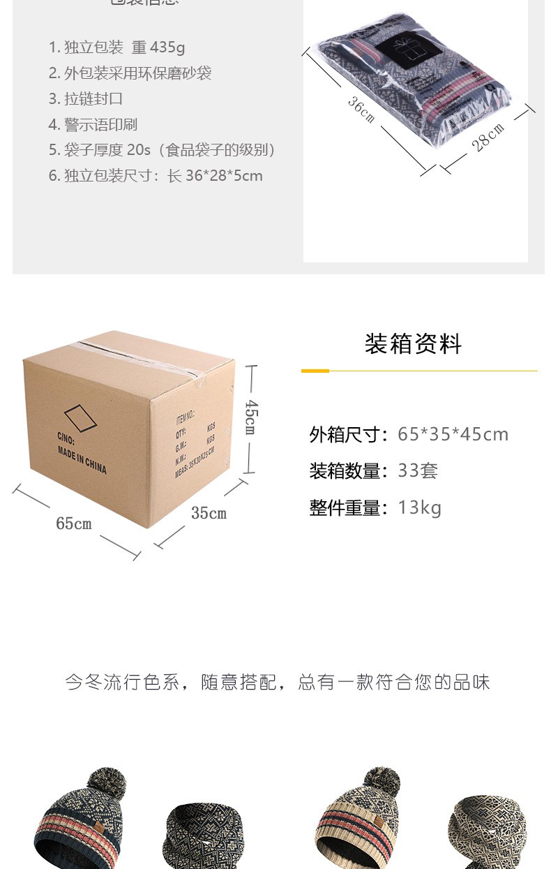 简爱丝缘厂家亚马逊冬季新款欧美针织围巾保暖毛线帽子围巾手套三件详情图12