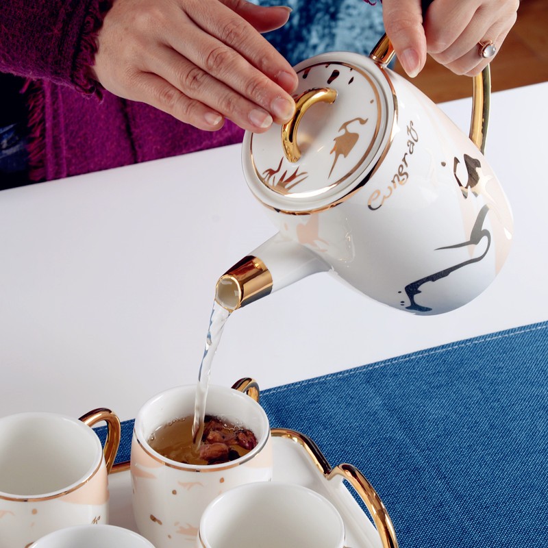 Ceramic water sets, light luxury Nordic-style coffee sets, home living room tea sets, cups, single cups, cold water kettles, ceramic cups, ceramic teapots, trays detail image 12