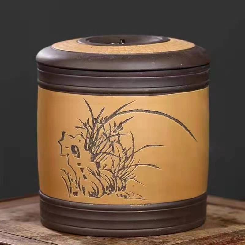 宜兴原矿紫砂茶叶罐大号普洱茶饼密封储茶缸特大陶瓷白散茶存茶罐29