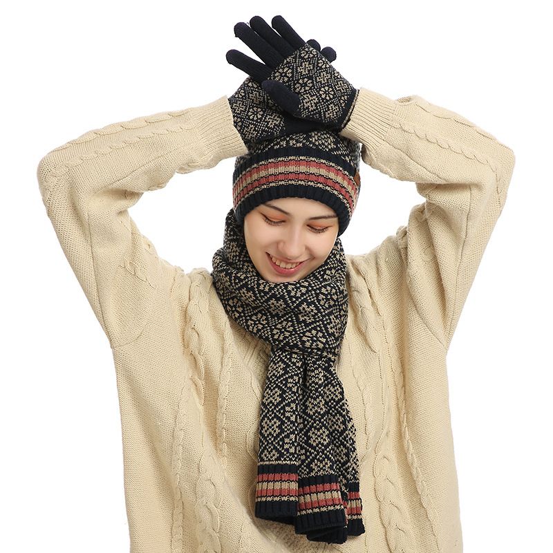 Three new winter sets of European and American knitted scarves, warm woolen hats, scarves and gloves from Jane Eyre Silk on Amazon Specification image