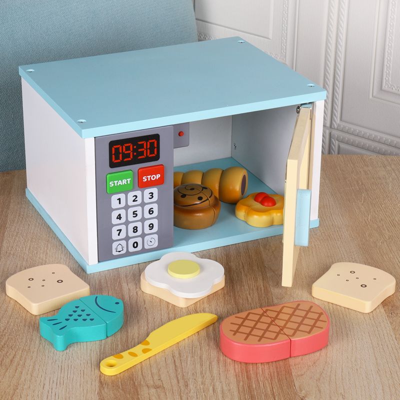 The wooden simulation oven is a children's role-playing toy with rich colors, strong fun, and fine workmanship. It can exercise babies' color recognition and visual ability, cultivate logical thinking ability, and exercise parent-child games details Picture