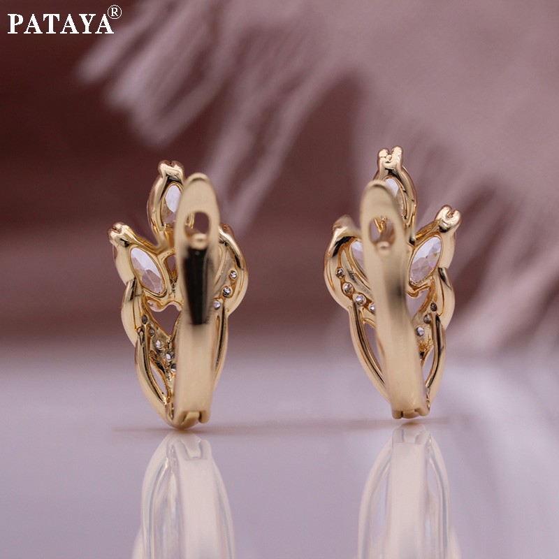 PATAYA cross-border direct supply Amazon best-selling white horse eye earrings, rose gold bride metal earrings, wedding unique and exquisite earrings detail image 3