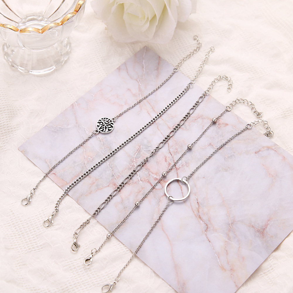 European and American cross-border chain ankle bracelet bracelet set, ins cold style retro ankle bracelet ankle accessory bracelet bracelet accessory set for women 00180 Item Picture