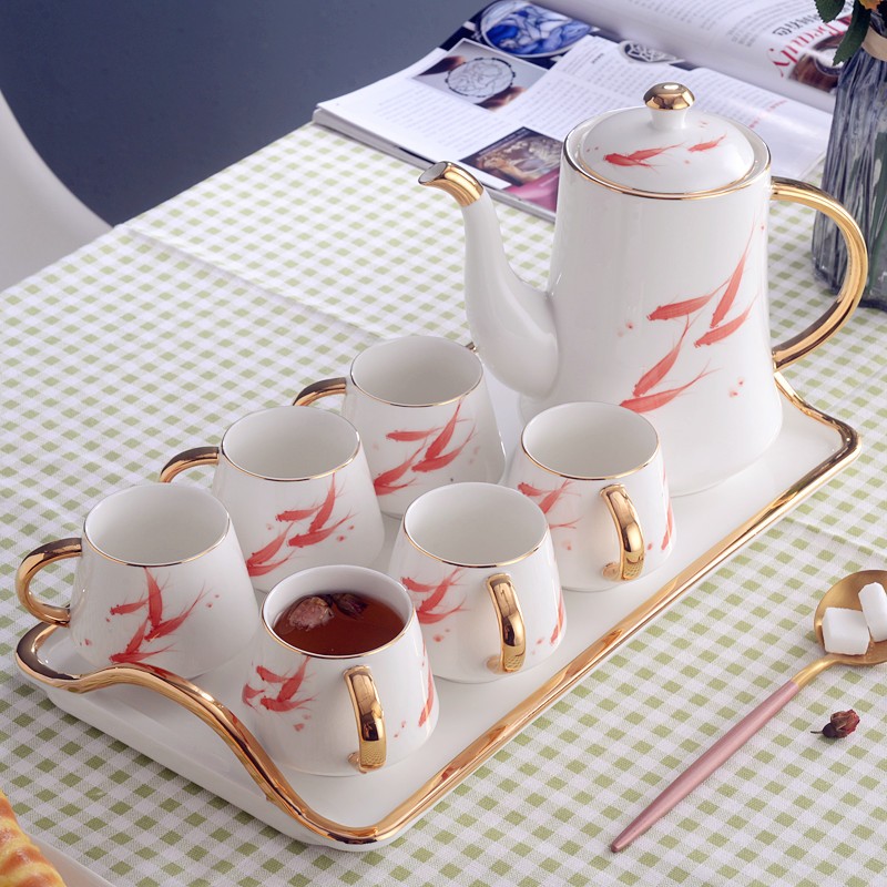 Ceramic water sets, light luxury Nordic-style coffee sets, home living room tea sets, cups, single cups, cold water kettles, ceramic cups, ceramic teapots, trays detail image 15