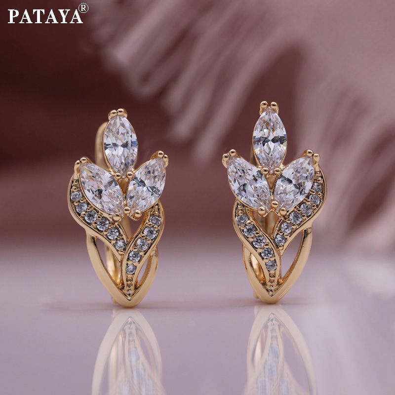 PATAYA cross-border direct supply Amazon best-selling white horse eye earrings, rose gold bride metal earrings, wedding unique and exquisite earrings