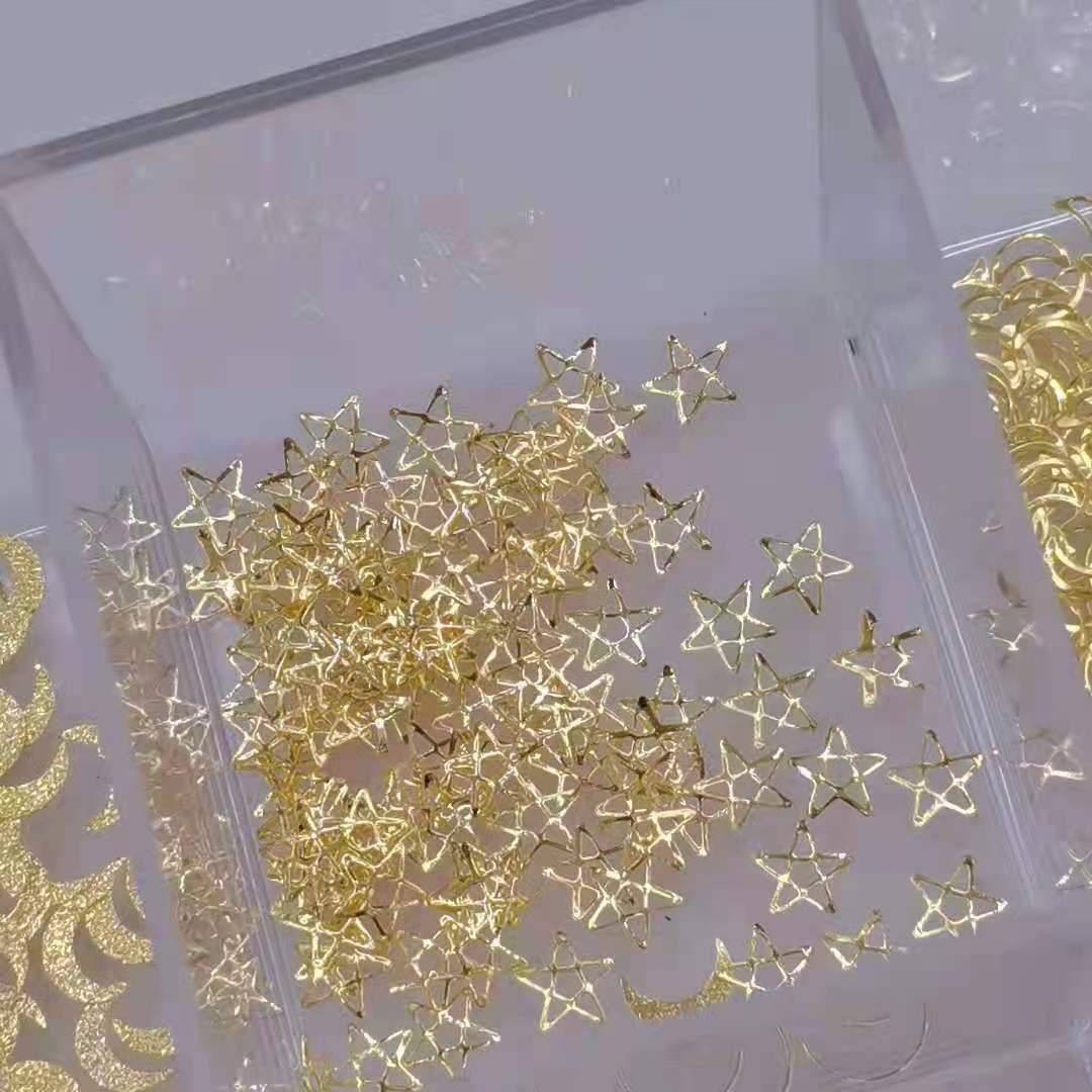 6.5 Hollowed-out five-pointed star nail art Accessory Mini Aurora Metal Patch Fashion bestseller full figure