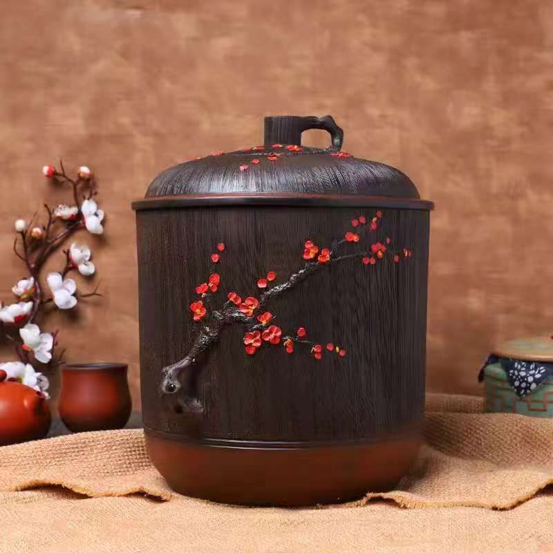 宜兴紫砂茶叶罐 大码号普洱七子饼罐茶缸紫砂茶罐茶盒装存罐茶罐33