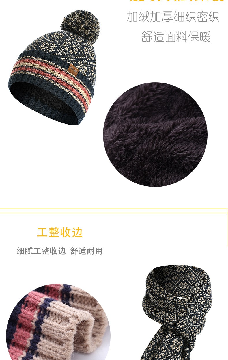 简爱丝缘厂家亚马逊冬季新款欧美针织围巾保暖毛线帽子围巾手套三件详情图16
