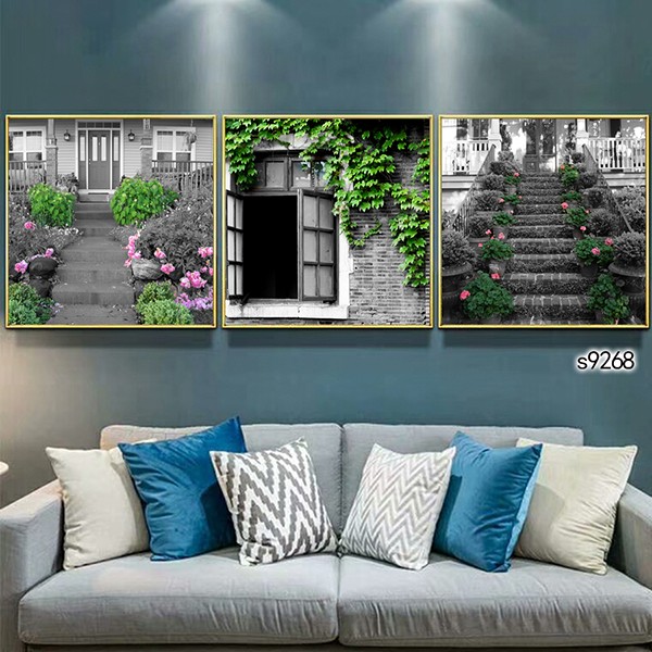 Landscape Seaside Sailboat Painting Core Modern Simple Triplet Frameless Picture Ice Crystal Painting Core Venice Town Landscape Building details Picture