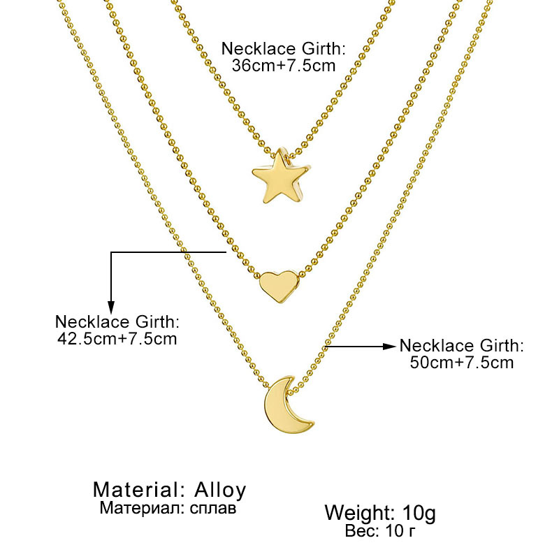 European and American cross-border golden pendant collarbone chain, retro and simple star moon heart pendant necklace details Picture