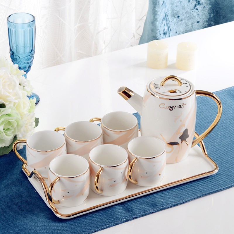 Ceramic water sets, light luxury Nordic-style coffee sets, home living room tea sets, cups, single cups, cold water kettles, ceramic cups, ceramic teapots, trays detail image 10