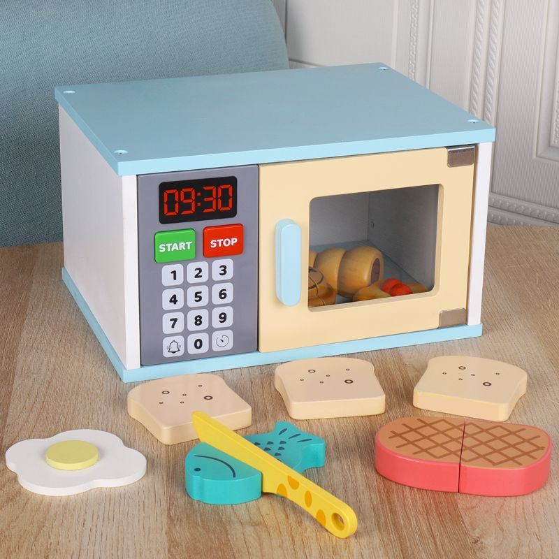 The wooden simulation oven is a children's role-playing toy with rich colors, strong fun, and fine workmanship. It can exercise babies' color recognition and visual ability, cultivate logical thinking ability, and exercise parent-child games Specification image