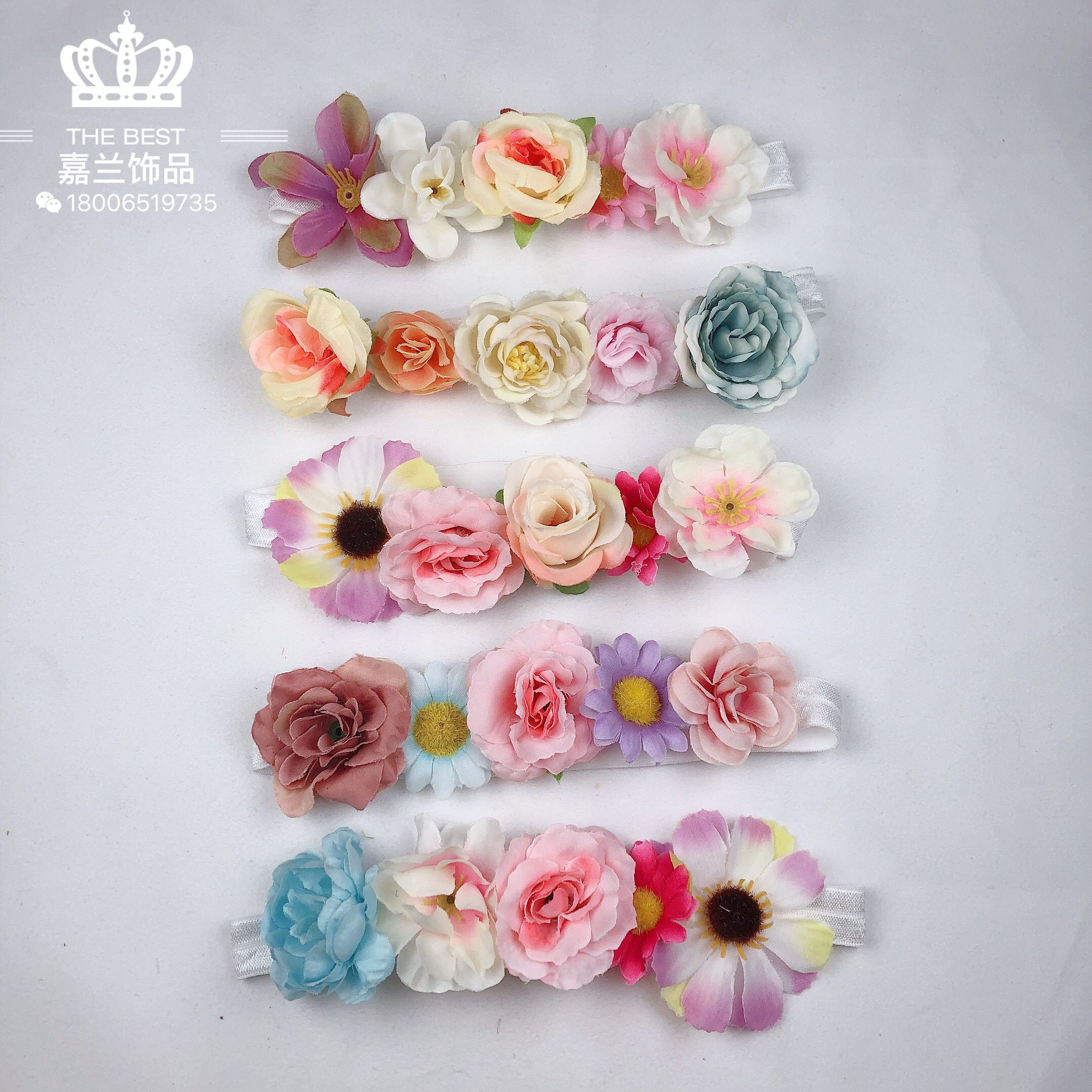 Jia LAN Hua Ring Amazon AliExpress New European and American fashion patchwork super elastic small flower baby headband Sweet princess headband