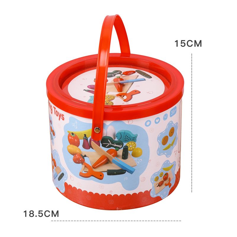 The wooden simulation bucket of fruits and vegetables is a toy for children to play house. It is rich in color and highly interesting. The workmanship is fine. It can cultivate visual ability, logical thinking ability and exercise parent-child games Item Picture