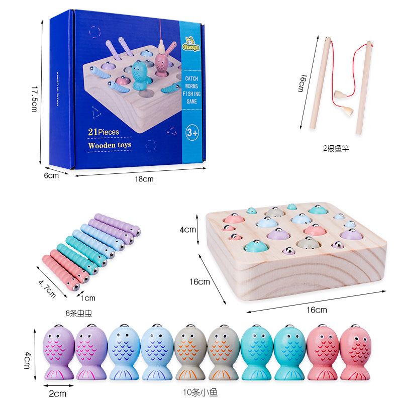 Children's Montessori early education Intelligence Magnetic Insect Catching and Fishing Game 2-3-4 years old girls and boys Montessori teaching AIDS