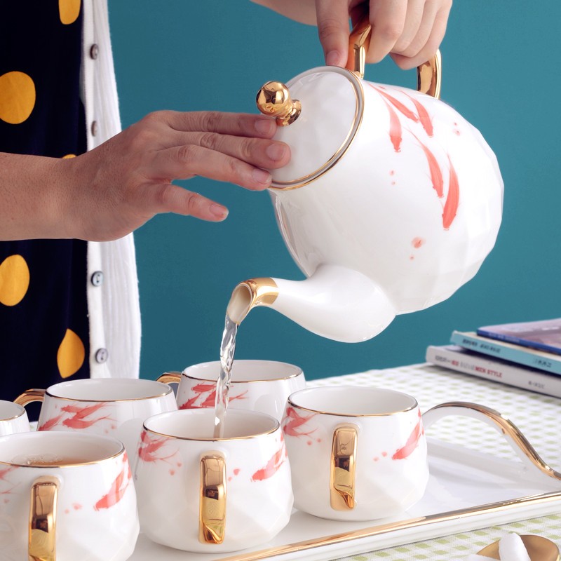 Ceramic water sets, light luxury Nordic-style coffee sets, home living room tea sets, cups, single cups, cold water kettles, ceramic cups, ceramic teapots, trays detail image 14