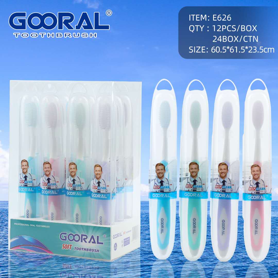 General merchandise wholesale GOORAL E626 PVC travel portable English soft bristle toothbrush