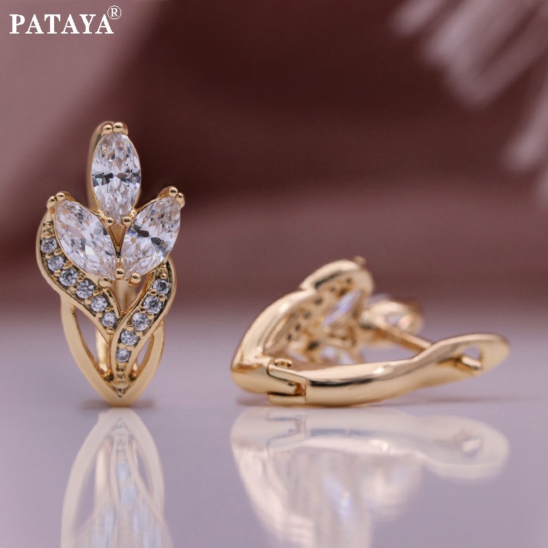 PATAYA cross-border direct supply Amazon best-selling white horse eye earrings, rose gold bride metal earrings, wedding unique and exquisite earrings detail image 2