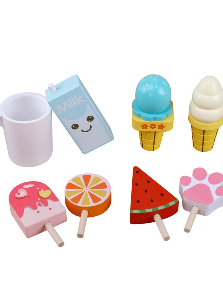 The wooden simulation Popsicle set is a children's pretend play toy with rich colors, strong fun, fine workmanship, and can cultivate visual ability, logical thinking ability, and exercise parent-child games pic 14