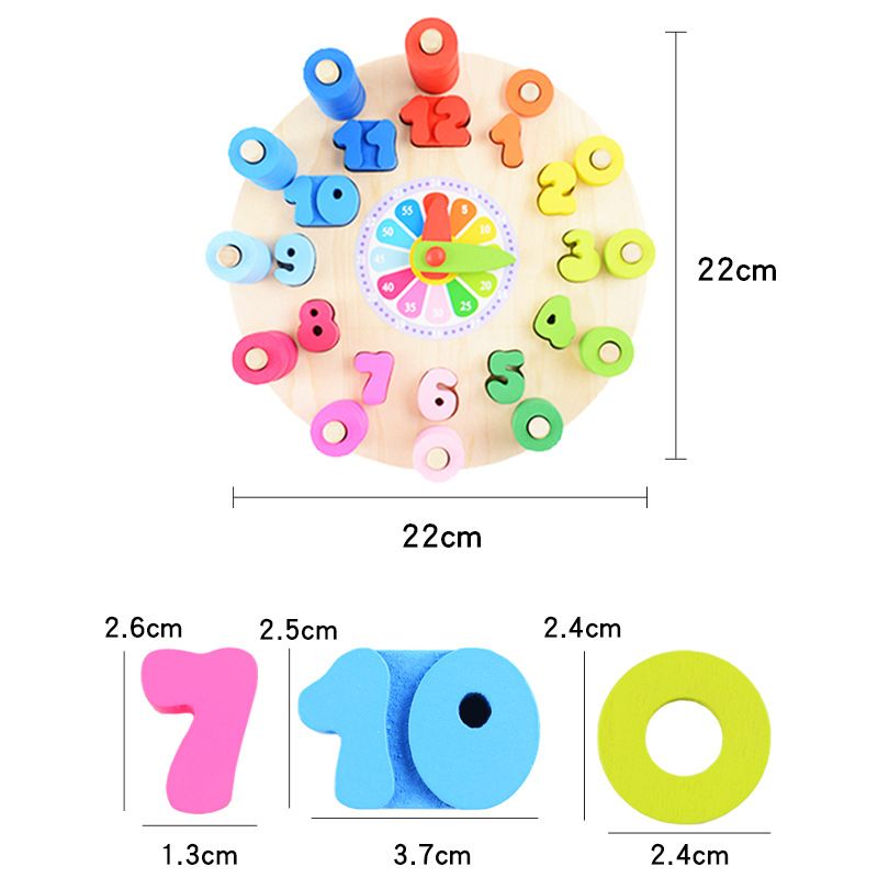 Digital clock Stack wooden beaded thread clock Early education Puzzle shape matching jigsaw puzzle children's toys for ages 1-3
