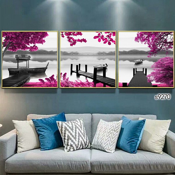 Landscape Seaside Sailboat Painting Core Modern Simple Triplet Frameless Picture Ice Crystal Painting Core Venice Town Landscape Building Application Scenario