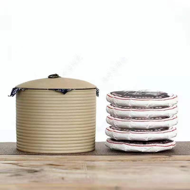 紫砂七子饼茶叶罐大号储茶缸宜兴手工陶罐存茶桶大码普洱密封茶罐40