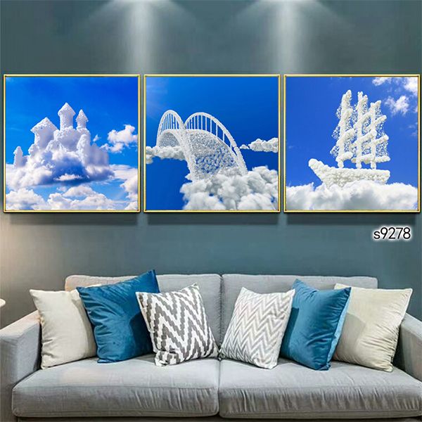 Landscape Seaside Sailboat Painting Core Modern Simple Triplet Frameless Picture Ice Crystal Painting Core Venice Town Landscape Building Item Picture