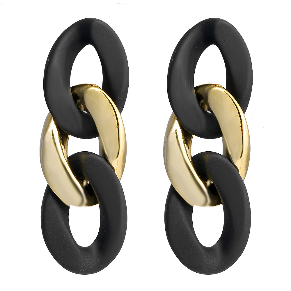European and American exaggerated geometric chain stud earrings, cross-border new twist pendant trendy earrings EH002 details Picture