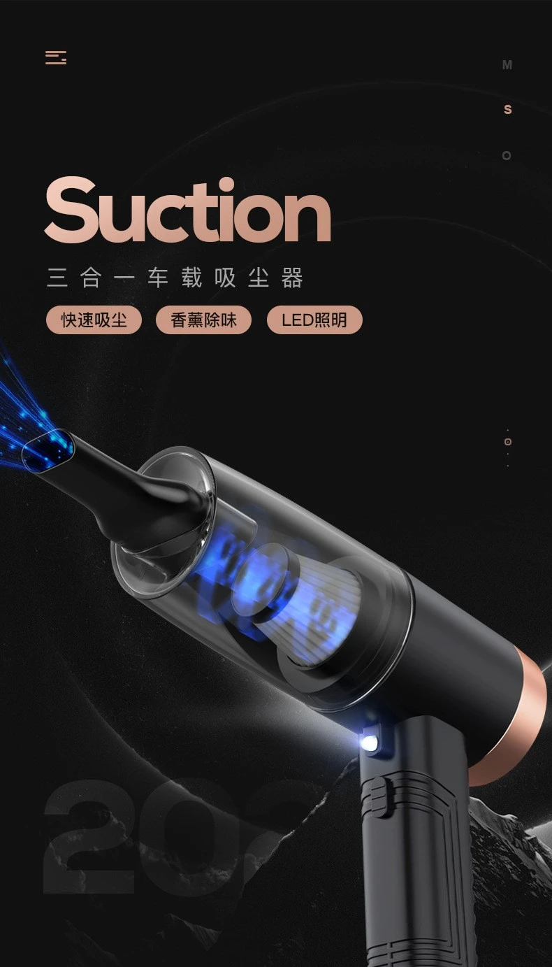 Automotive supplies: Dry and wet dual-purpose cordless car vacuum cleaner, high-power car vacuum cleaner with light, black wired detail image 1