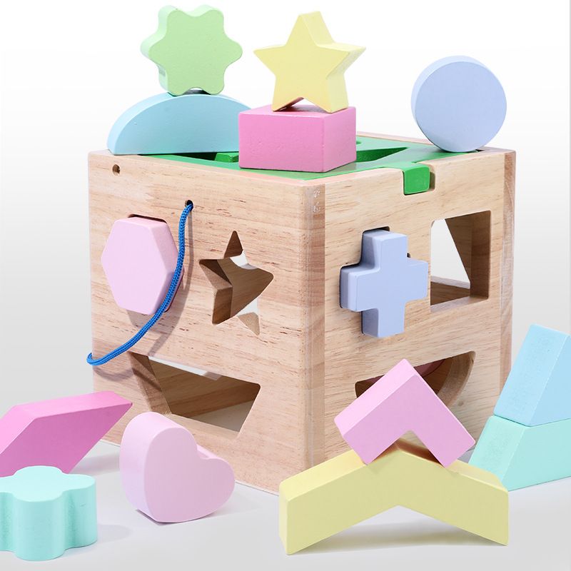 Children's educational toys for intelligence and science, baby shape matching wooden toys, wisdom colorful set columns 123 Specification image