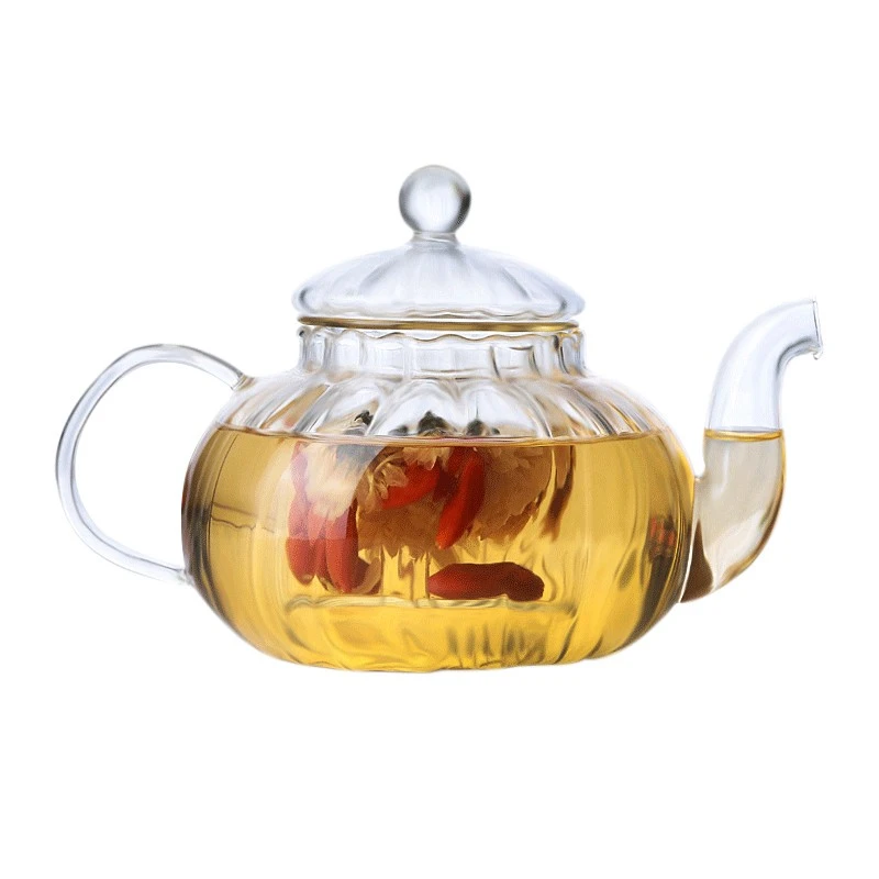 Thickened glass steaming teapot, boiling teapot, flower teapot, glass cup, Gongfu tea set, strainer teapot, striped teapot, flower teapot, 600ml detail image 15